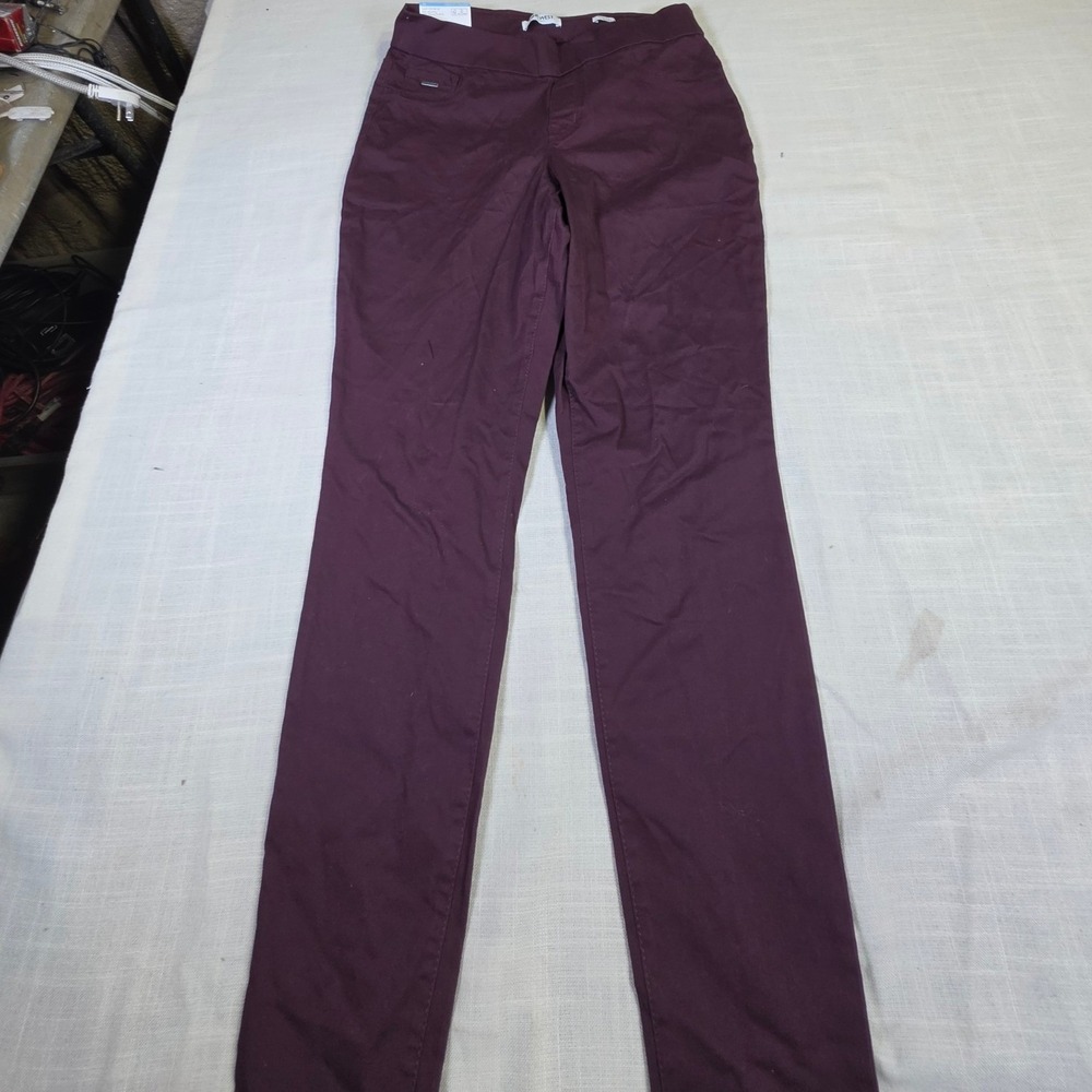 Nine West Heidi Pull On Skinny Pants Winetasting Burgundy Yoga Stretch Size 10